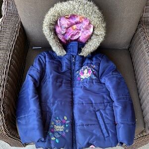 Disney Wizard’s Of Waverly Place Quilted Puffer Coat w/ Faux Fur Hood SZ 7/8
